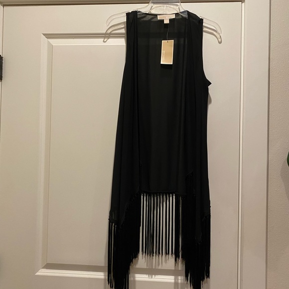 MICHAEL KORS NWT VEST BLACK with Fringe Black Size -S/M - Picture 2 of 7